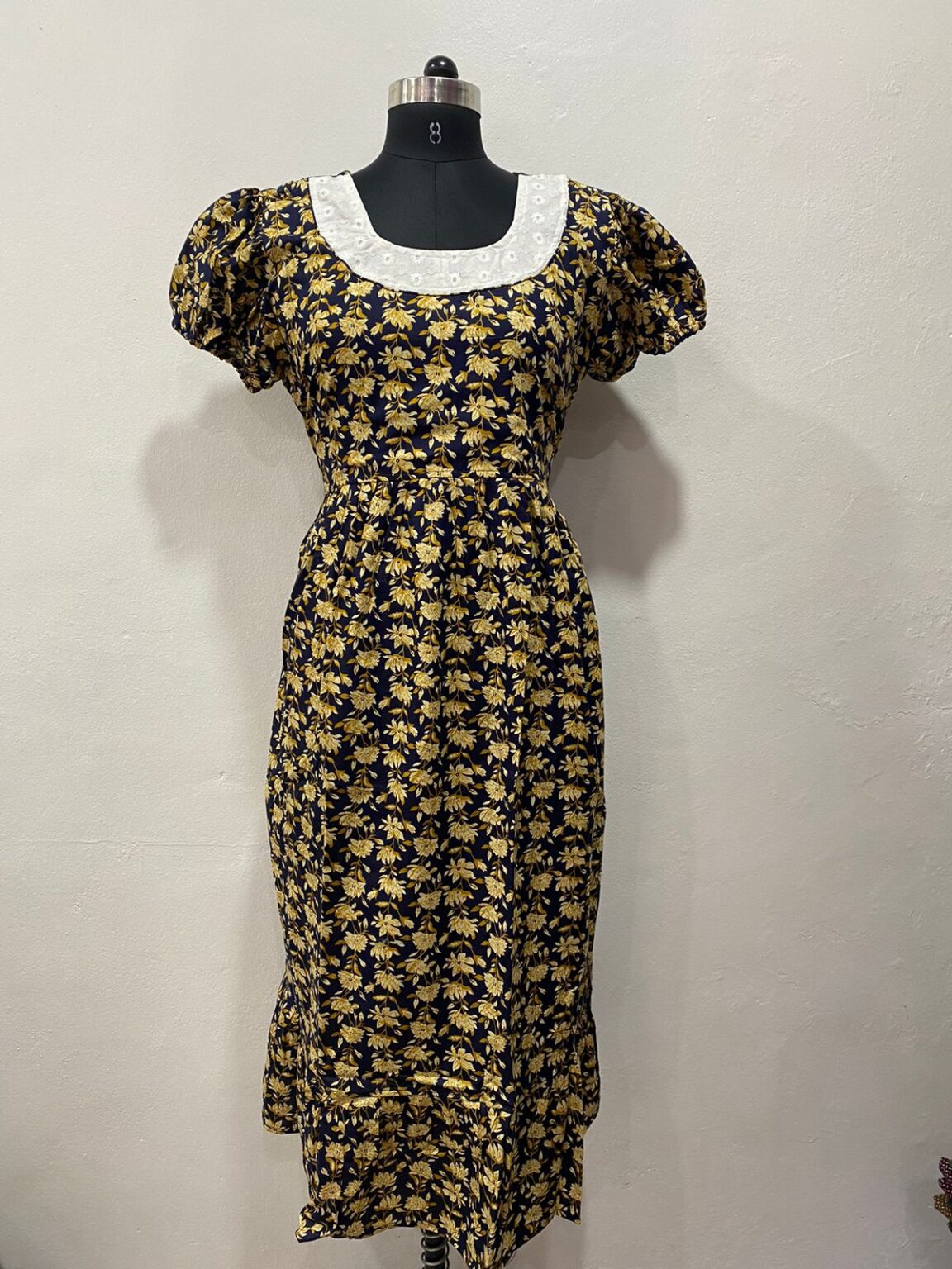 NON-FEEDING FROCK NIGHTY WITH SIDE POCKET & ELASTIC PUFF SLEEVE