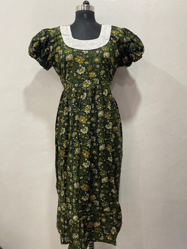 NON-FEEDING FROCK NIGHTY WITH SIDE POCKET & ELASTIC PUFF SLEEVE
