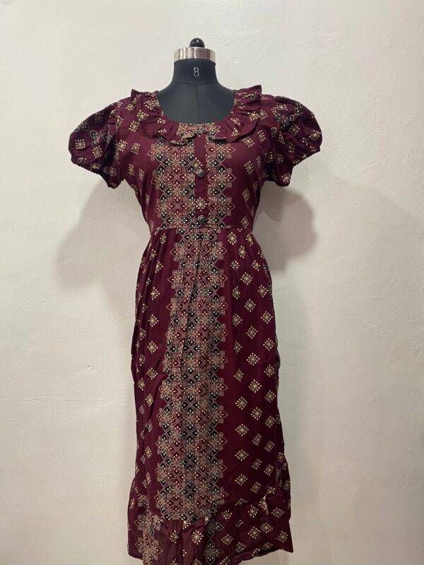 NON-FEEDING FROCK NIGHTY WITH SIDE POCKET & ELASTIC PUFF SLEEVE