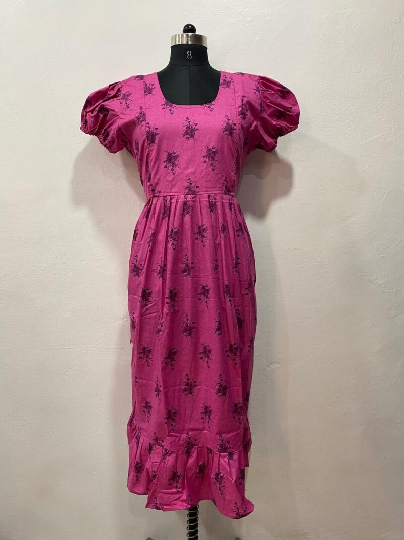 FEEDING FROCK WITH SIDE POCKET & ELASTIC PUFF SLEEVE