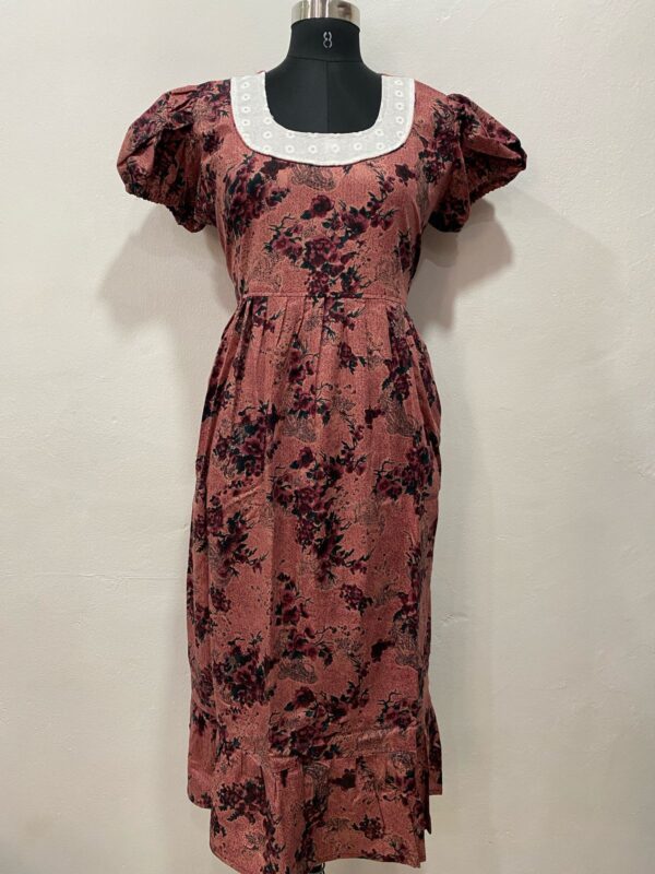 NON-FEEDING FROCK NIGHTY WITH SIDE POCKET & ELASTIC PUFF SLEEVE
