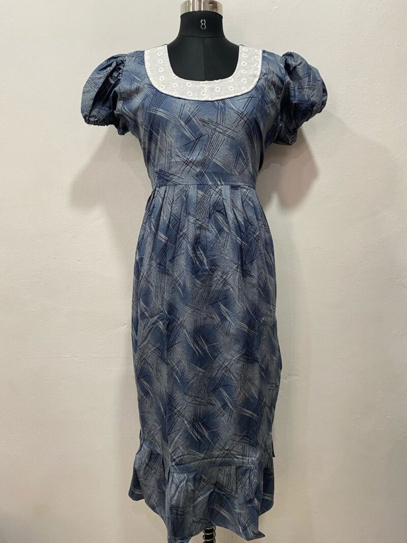 NON-FEEDING FROCK NIGHTY WITH SIDE POCKET & ELASTIC PUFF SLEEVE