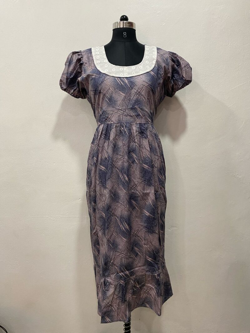 NON-FEEDING FROCK NIGHTY WITH SIDE POCKET & ELASTIC PUFF SLEEVE