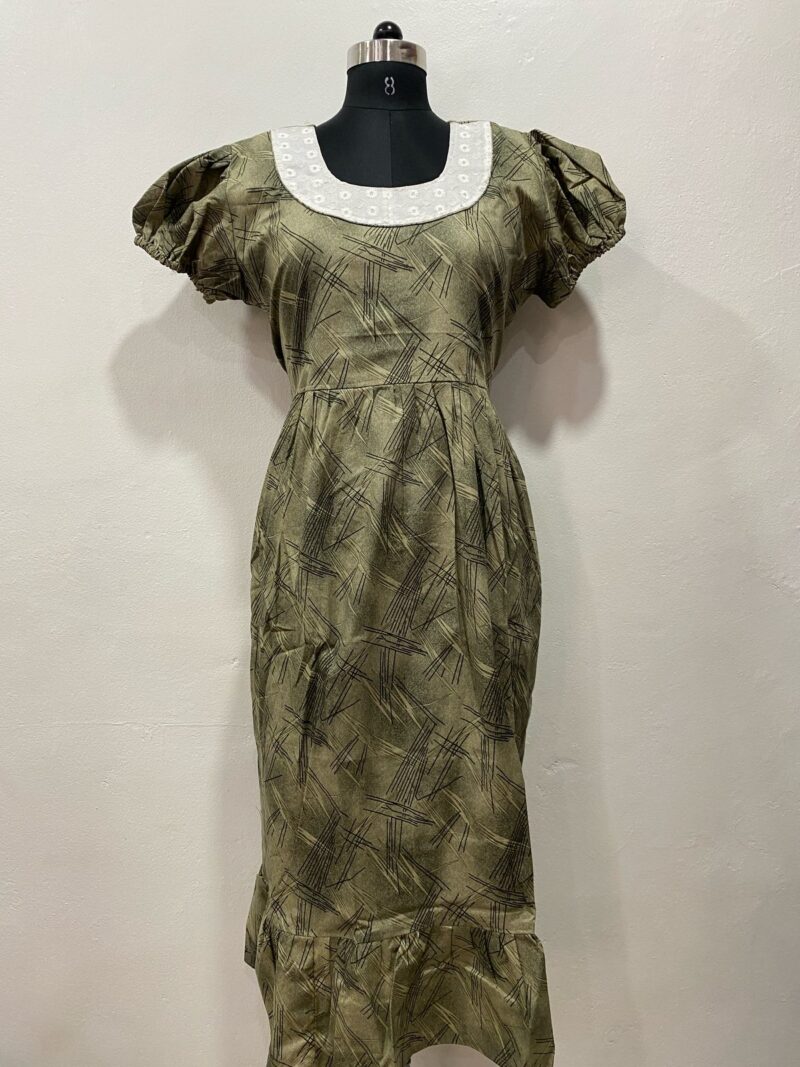 NON-FEEDING FROCK NIGHTY WITH SIDE POCKET & ELASTIC PUFF SLEEVE