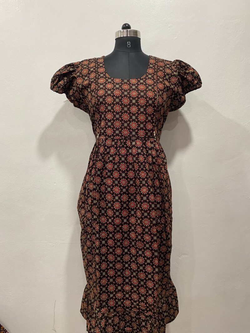 AJRAKH COTTON FEEDING FROCK WITH SIDE POCKET