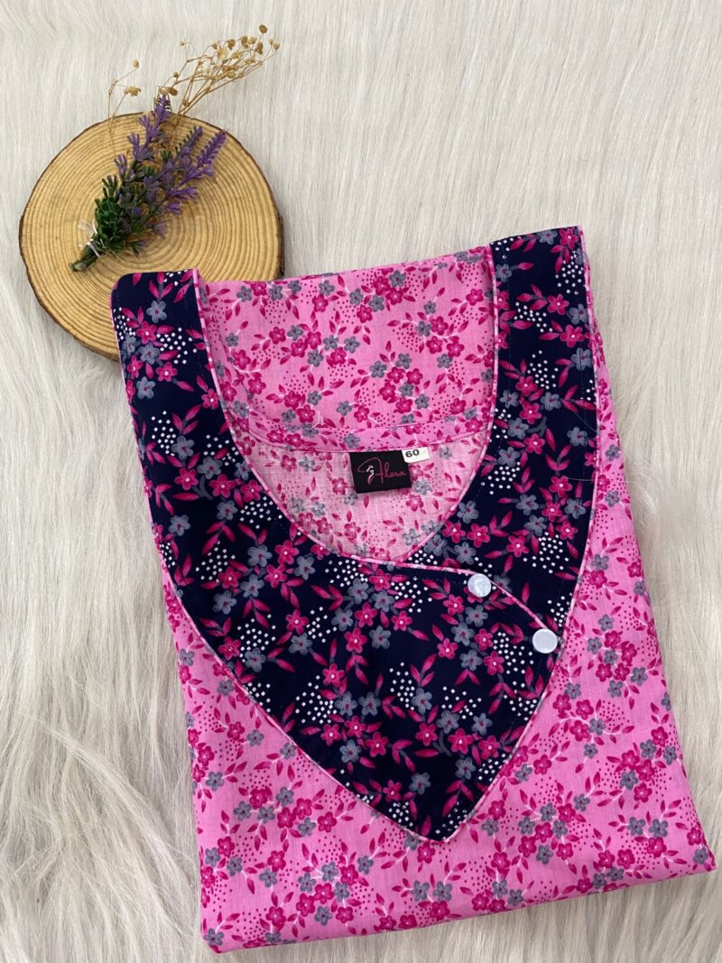 V-Neck Side Button Nighty With 60 Inches Length