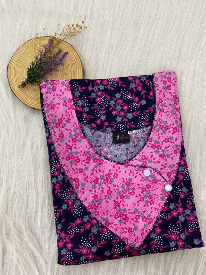 V-Neck Side Button Nighty With 60 Inches Length