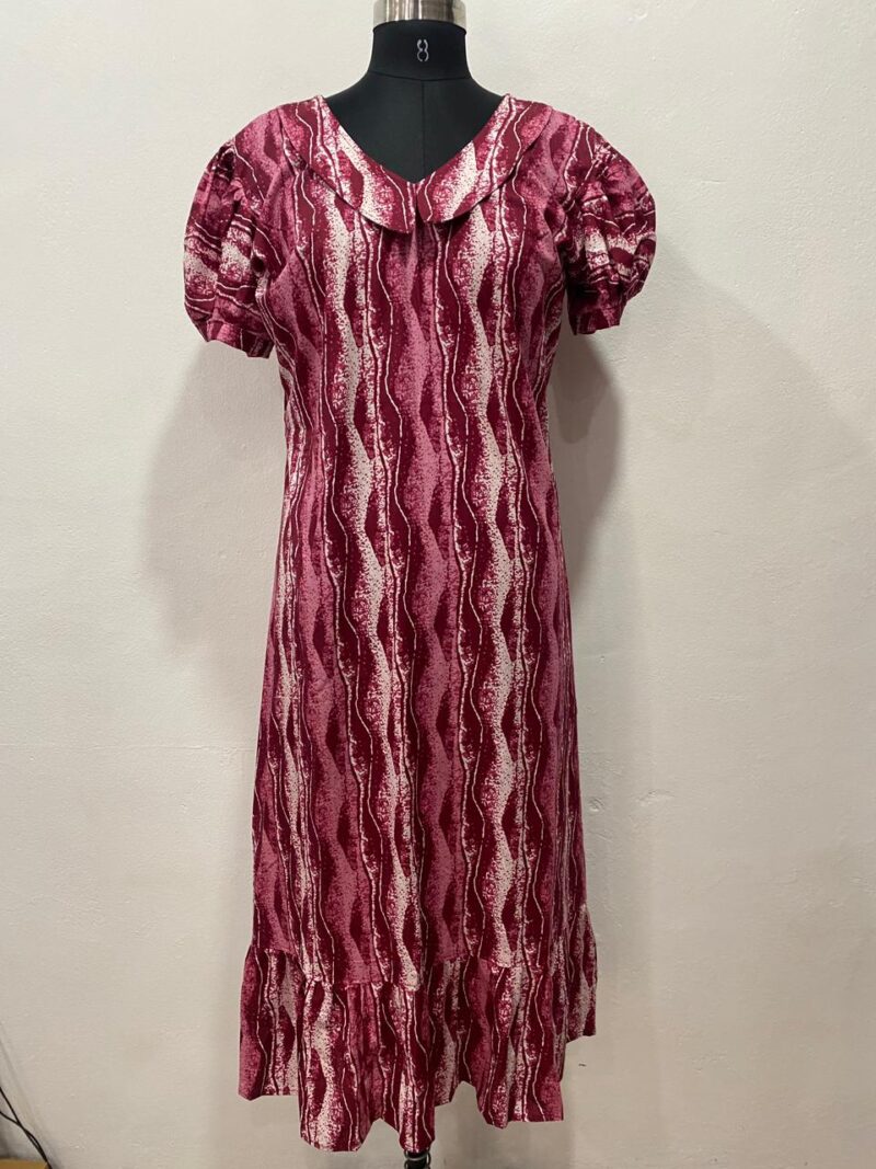 COTTON NON-FEEDING FROCK NIGHTY WITH PETER PAN COLLAR & PUFF SLEEVE