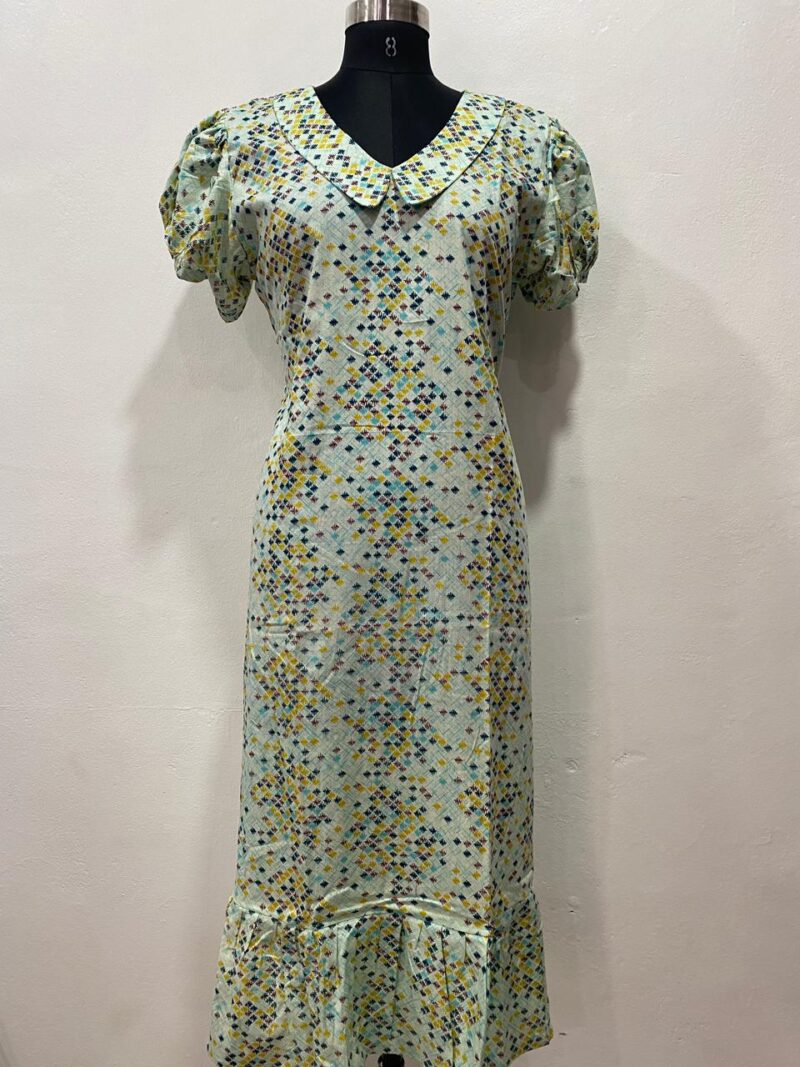 COTTON NON-FEEDING FROCK NIGHTY WITH PETER PAN COLLAR & PUFF SLEEVE