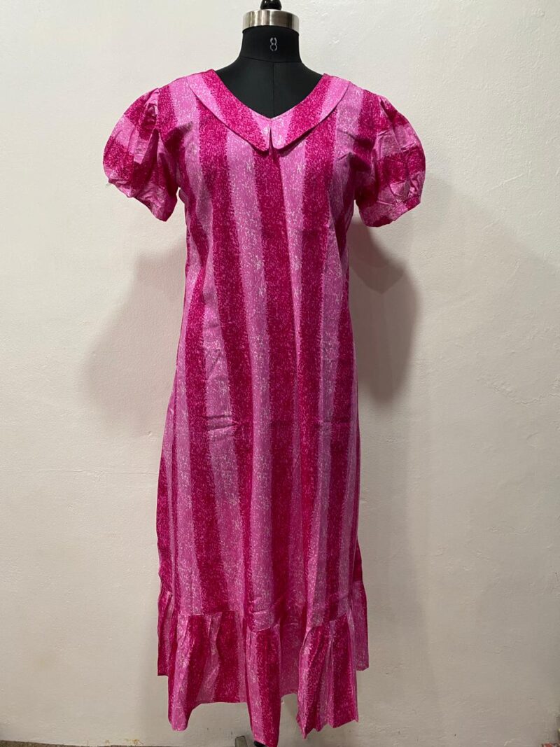 COTTON NON-FEEDING FROCK NIGHTY WITH PETER PAN COLLAR & PUFF SLEEVE