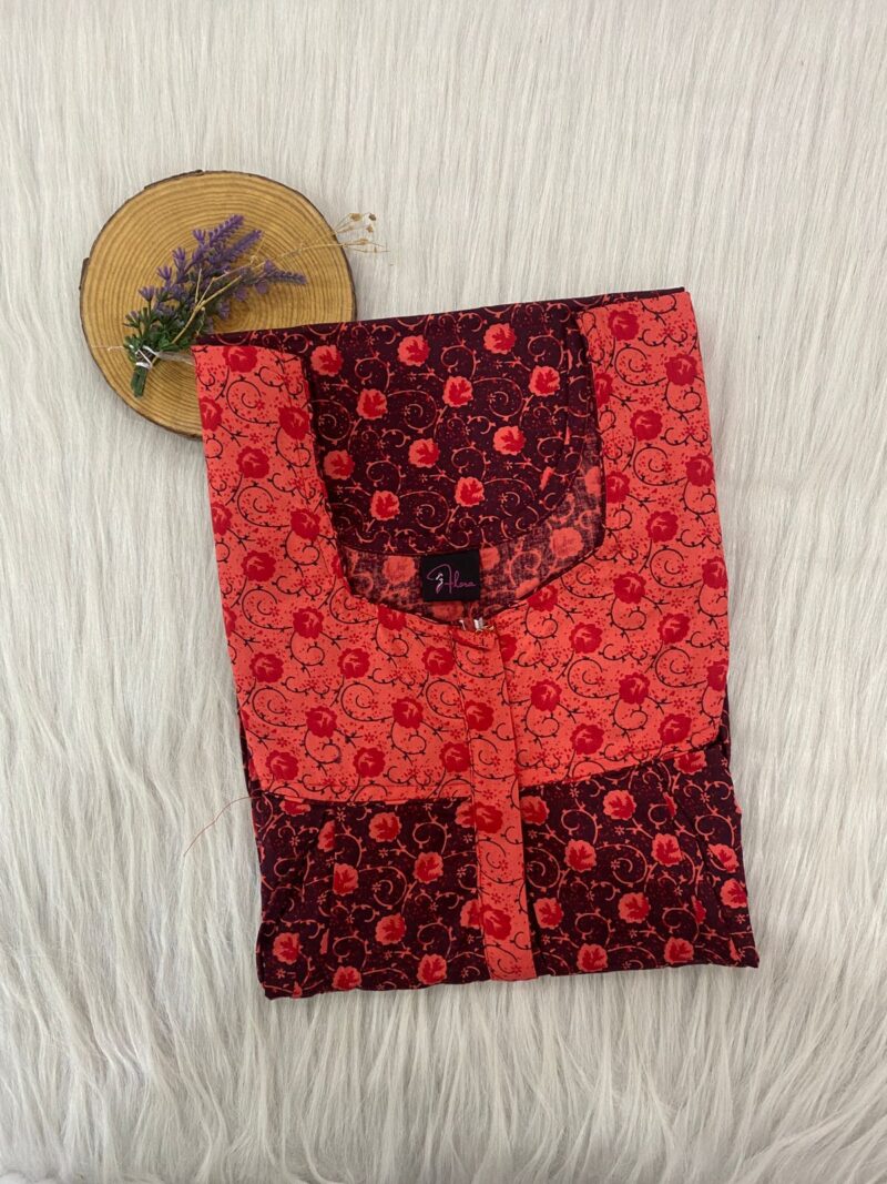 Cotton Feeding Nighty With Two Side Vertical Zip and Single Centre Zip