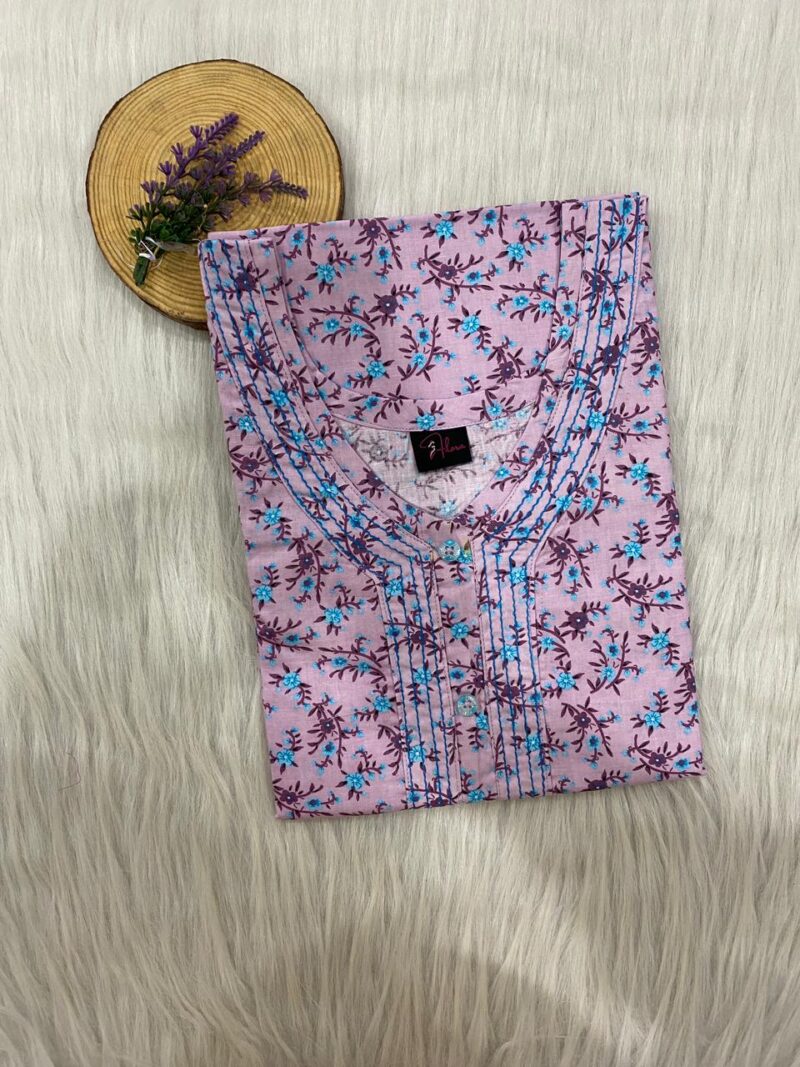 Pure Cotton Neck Thread Work Nighty