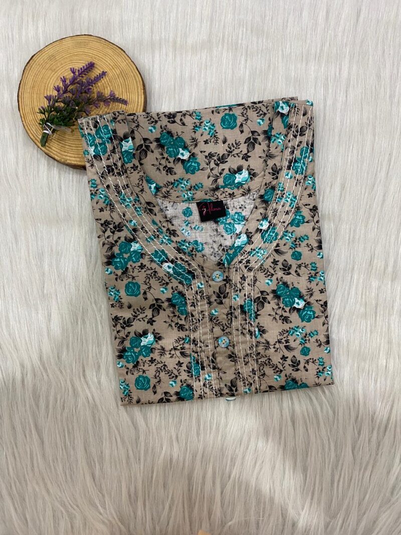 Pure Cotton Neck Thread Work Nighty