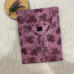 Pure Cotton Neck Thread Work Nighty