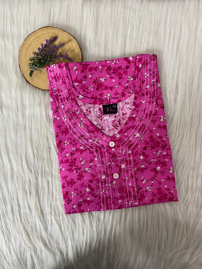 Pure Cotton Neck Thread Work Nighty