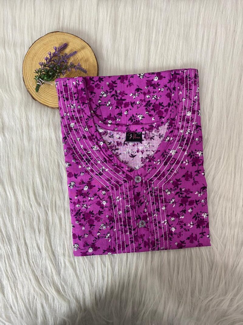 Pure Cotton Neck Thread Work Nighty