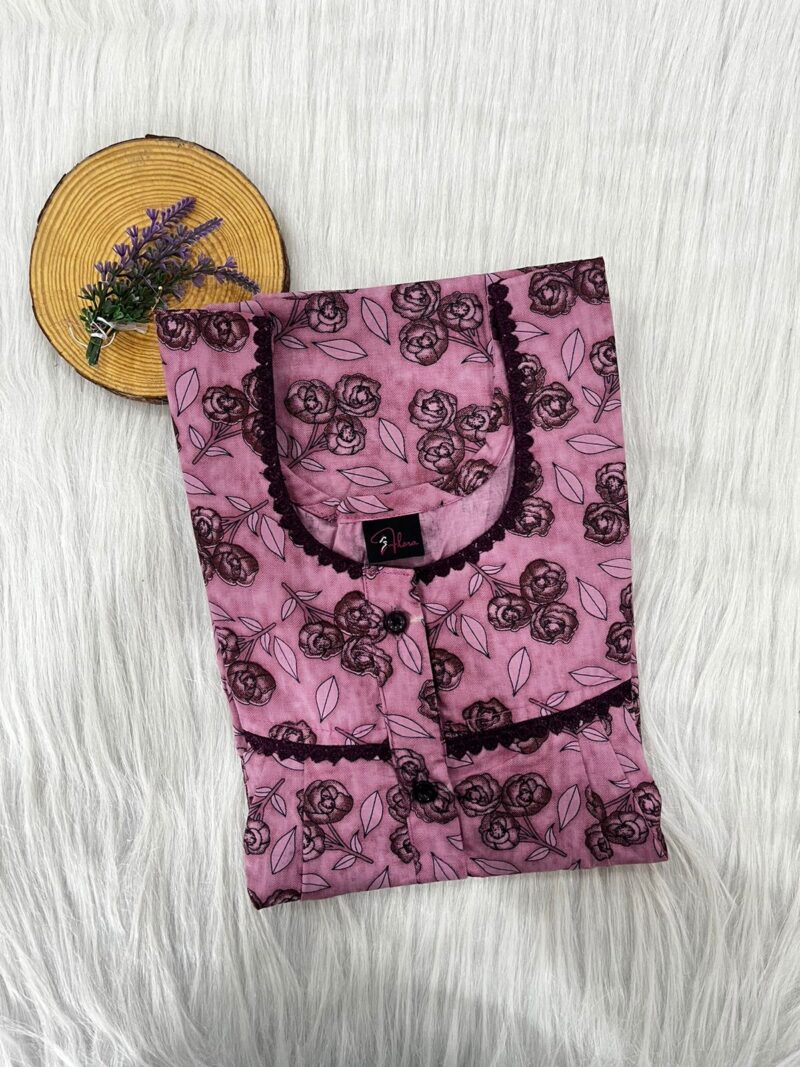 PURE COTTON DOUBLE LACE WITH OPENABLE BUTTON NIGHTY