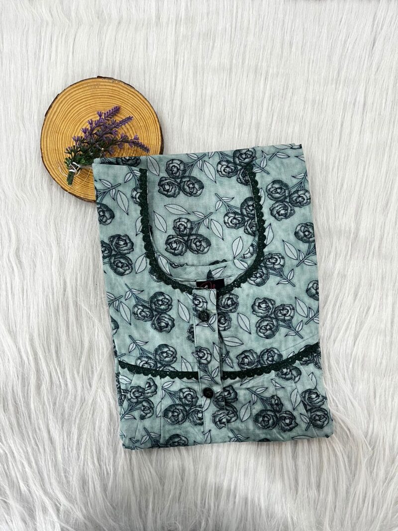 PURE COTTON DOUBLE LACE WITH OPENABLE BUTTON NIGHTY