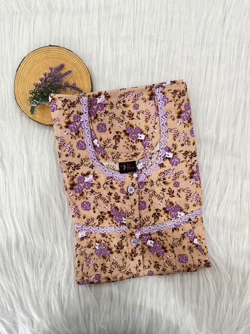 PURE COTTON DOUBLE LACE WITH OPENABLE BUTTON NIGHTY