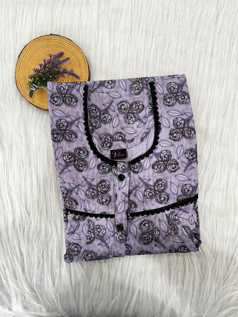 PURE COTTON DOUBLE LACE WITH OPENABLE BUTTON NIGHTY