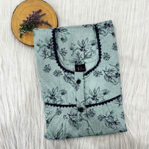 PURE COTTON DOUBLE LACE WITH OPENABLE BUTTON NIGHTY