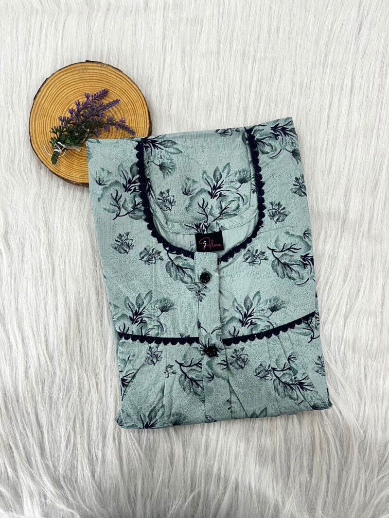 PURE COTTON DOUBLE LACE WITH OPENABLE BUTTON NIGHTY