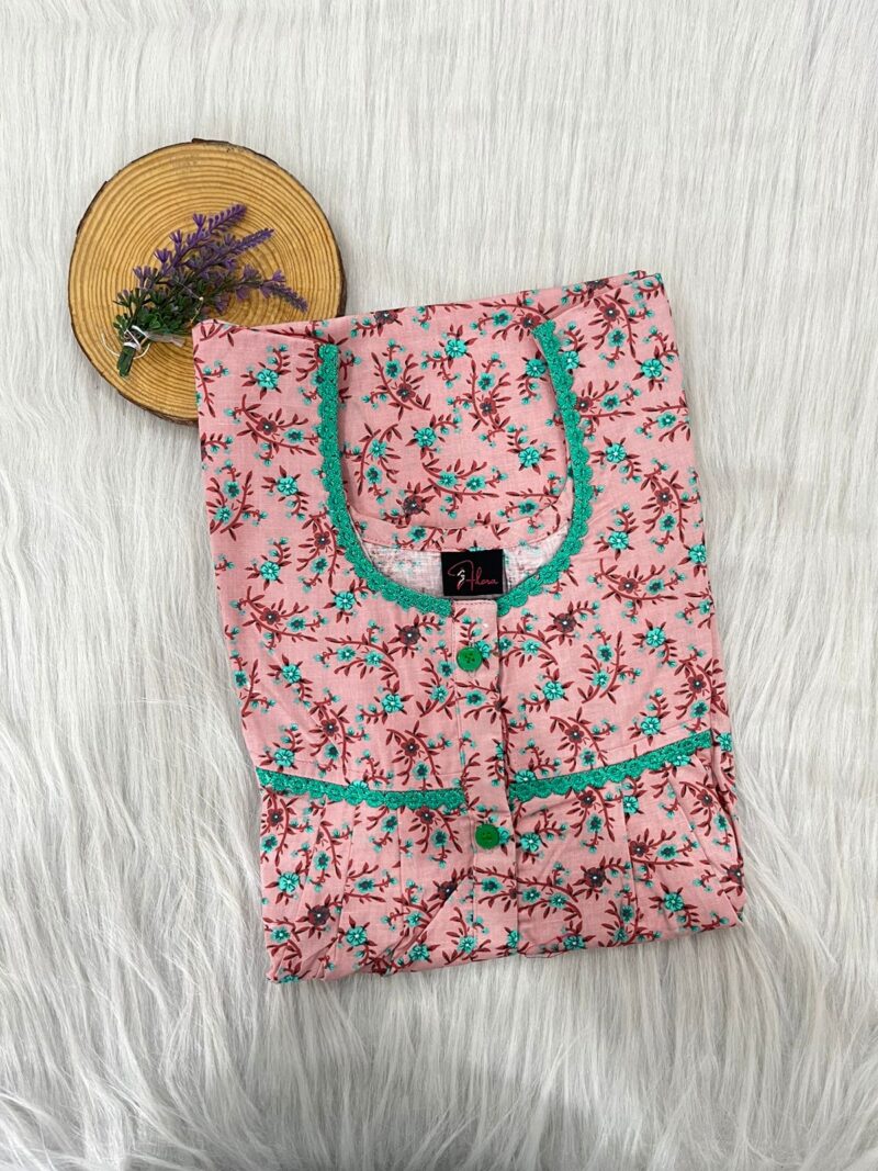 PURE COTTON DOUBLE LACE WITH OPENABLE BUTTON NIGHTY