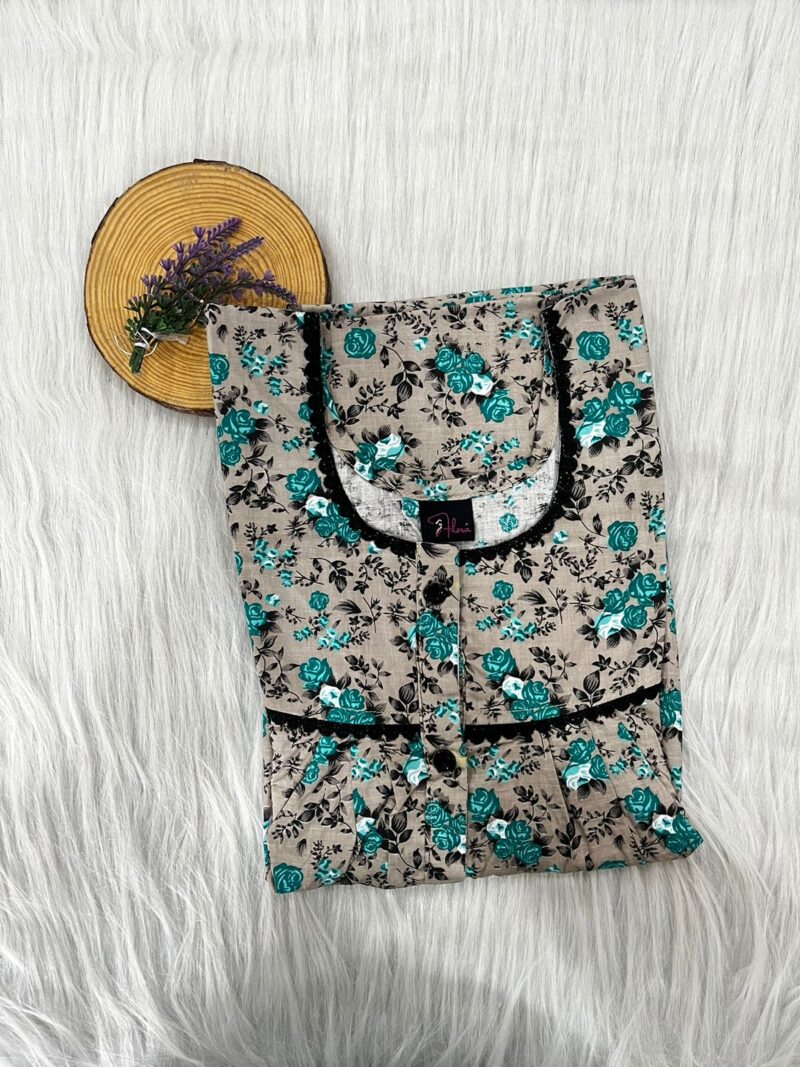 PURE COTTON DOUBLE LACE WITH OPENABLE BUTTON NIGHTY