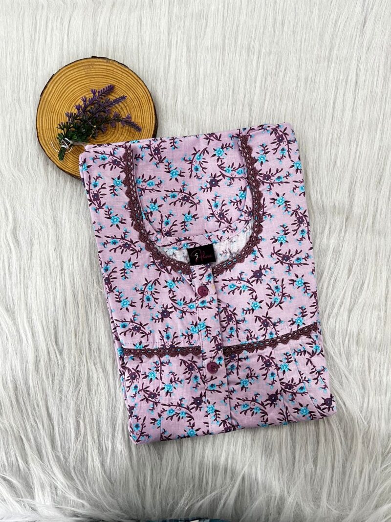 PURE COTTON DOUBLE LACE WITH OPENABLE BUTTON NIGHTY