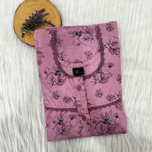PURE COTTON DOUBLE LACE WITH OPENABLE BUTTON NIGHTY
