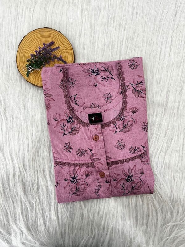 PURE COTTON DOUBLE LACE WITH OPENABLE BUTTON NIGHTY