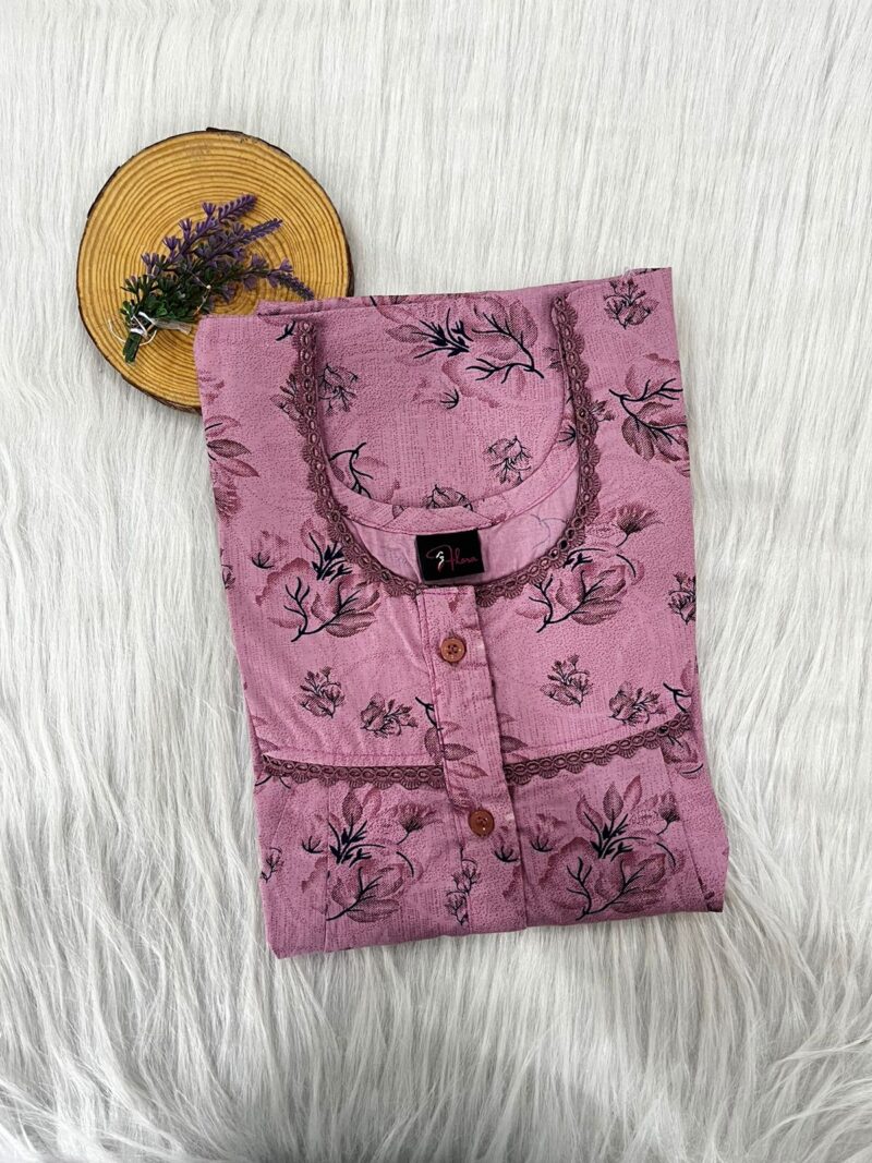 PURE COTTON DOUBLE LACE WITH OPENABLE BUTTON NIGHTY