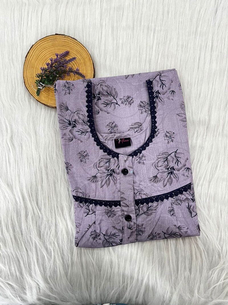 PURE COTTON DOUBLE LACE WITH OPENABLE BUTTON NIGHTY