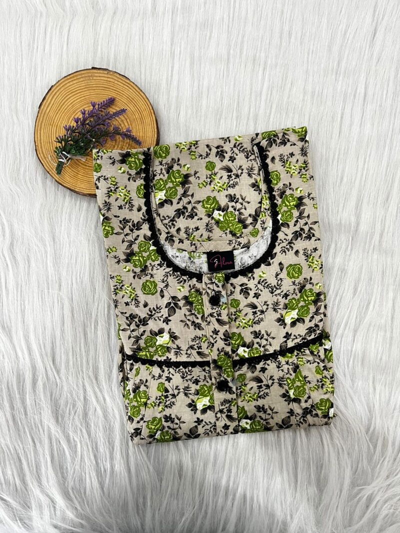 PURE COTTON DOUBLE LACE WITH OPENABLE BUTTON NIGHTY