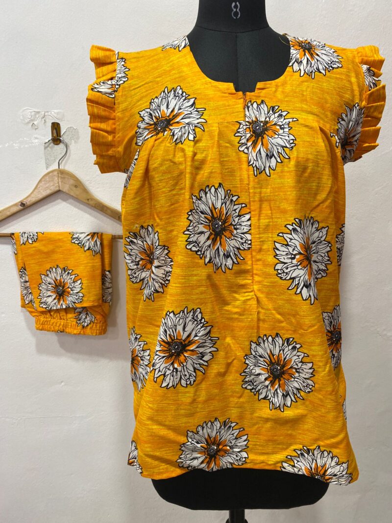 Yellow Daisy Floral Feeding Night Dress with 12” Invisible Zip & Ruffled Sleeves – Cotton Set ₹480