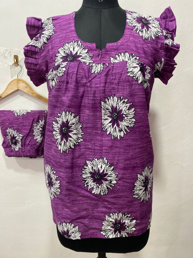 Purple Daisy Floral Feeding Night Dress with 12” Invisible Zip & Ruffled Sleeves – Cotton Set ₹480