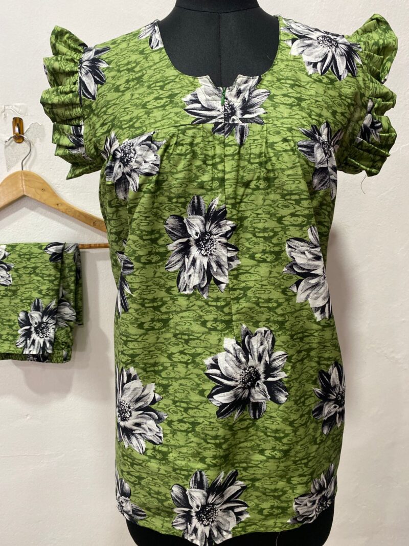 Green & Black Floral Feeding Night Dress with 12” Hidden Zip & Ruffled Sleeves – Cotton ₹480