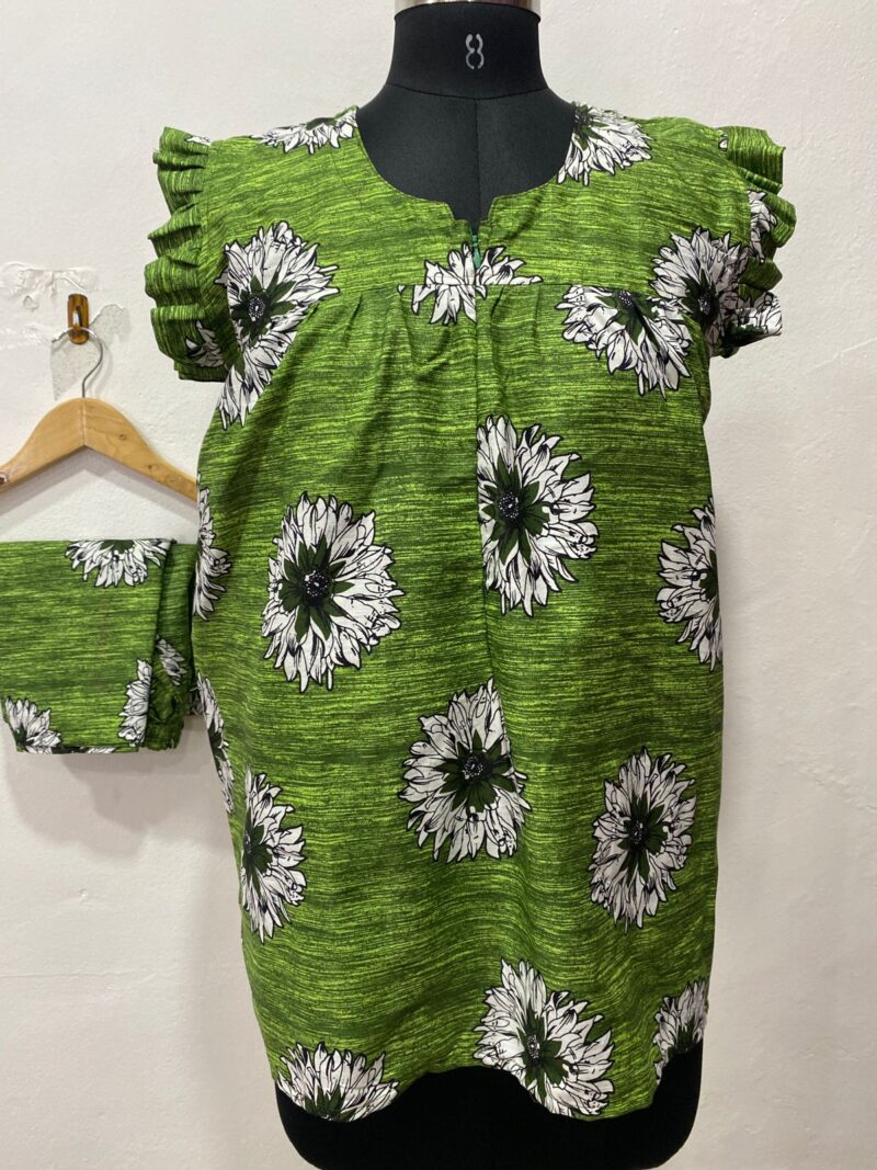 Green Daisy Floral Feeding Night Dress with 12” Invisible Zip & Ruffled Sleeves – Cotton Set ₹480