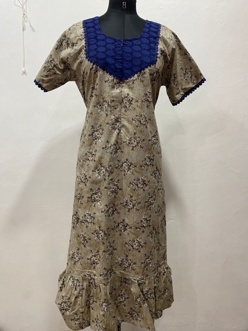 Feeding Frock Nighty with Hakoba Neck & 12" Center Zip – Cotton | Lace-Edged Sleeves (48” Length | 44” Width)