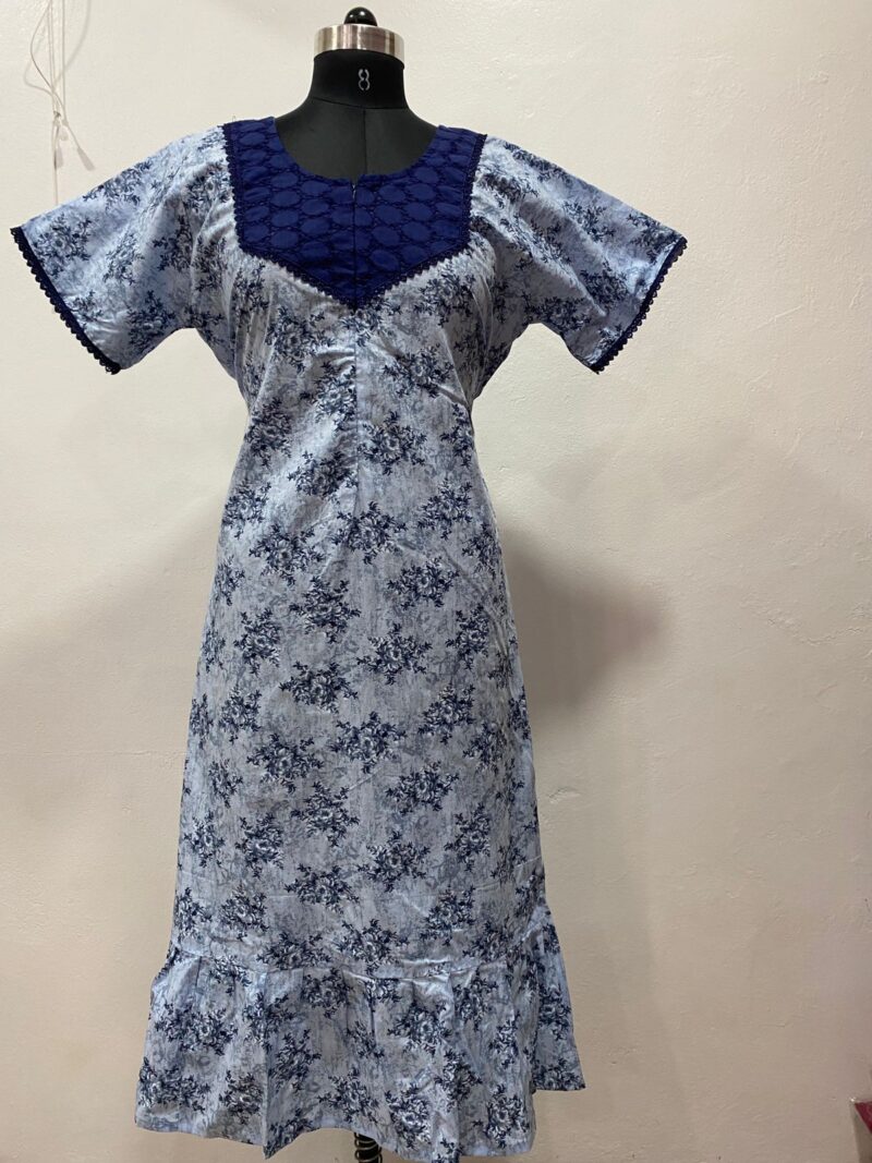 Feeding Frock Nighty with Hakoba Neck & 12" Center Zip – Cotton | Lace-Edged Sleeves (48” Length | 44” Width)