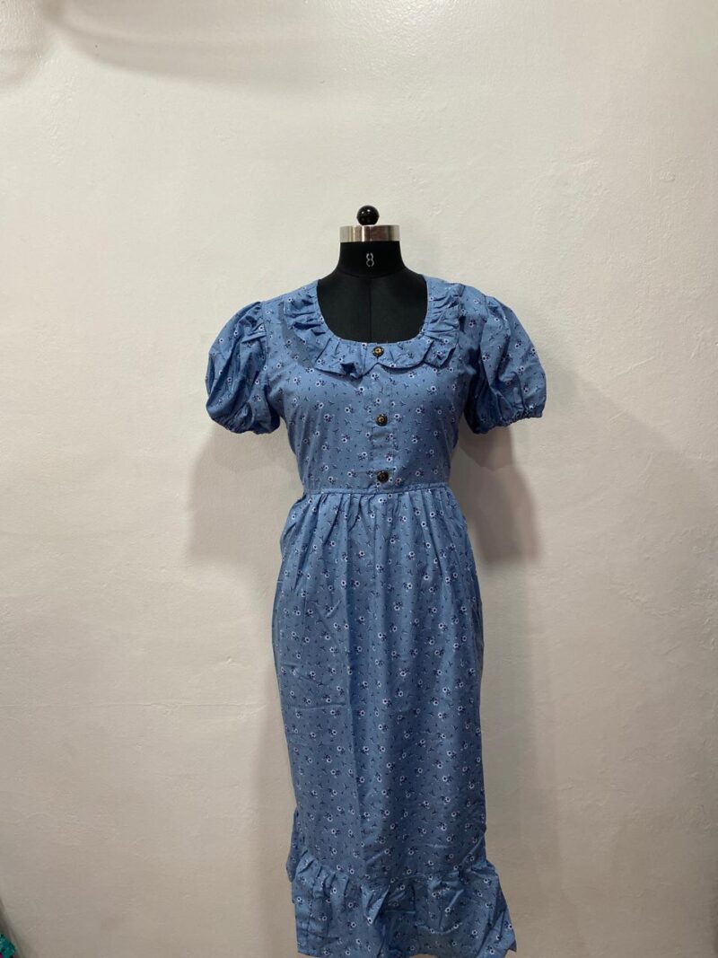 POLYESTER NON-FEEDING FROCK NIGHTY WITH PUFF SLEEVE AND SIDE POCKET