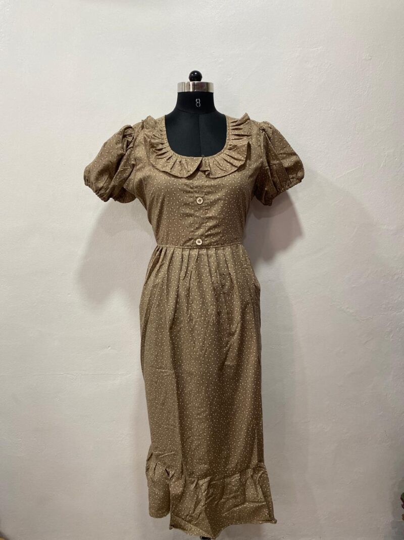 POLYESTER NON-FEEDING FROCK NIGHTY WITH PUFF SLEEVE AND SIDE POCKET