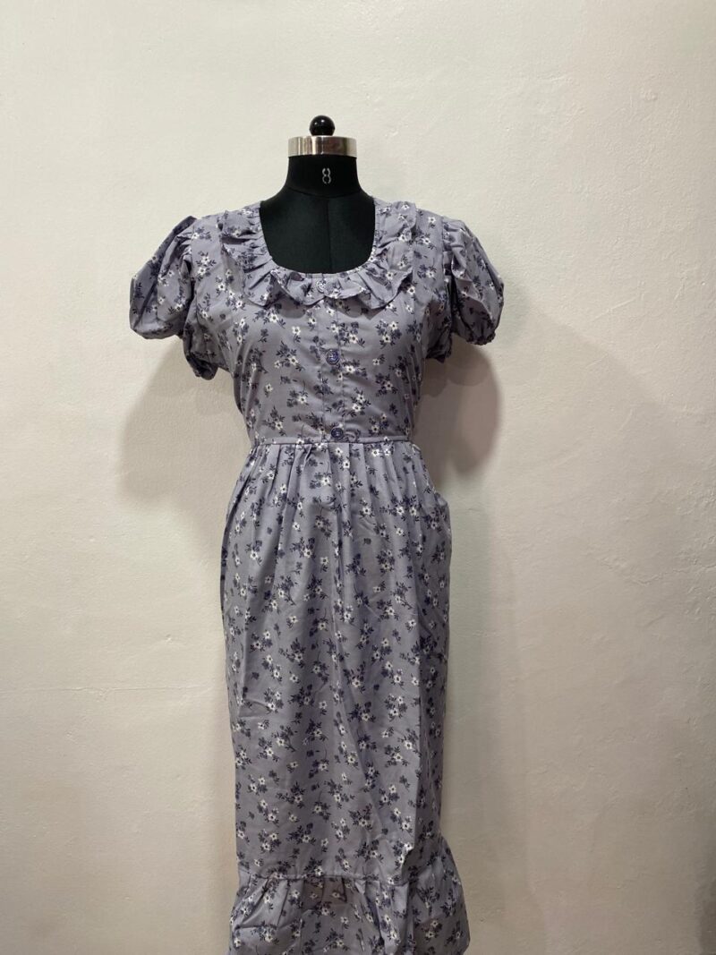 POLYESTER NON-FEEDING FROCK NIGHTY WITH PUFF SLEEVE AND SIDE POCKET