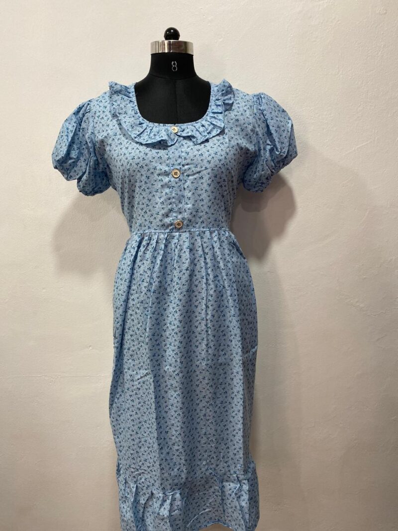 POLYESTER NON-FEEDING FROCK NIGHTY WITH PUFF SLEEVE AND SIDE POCKET