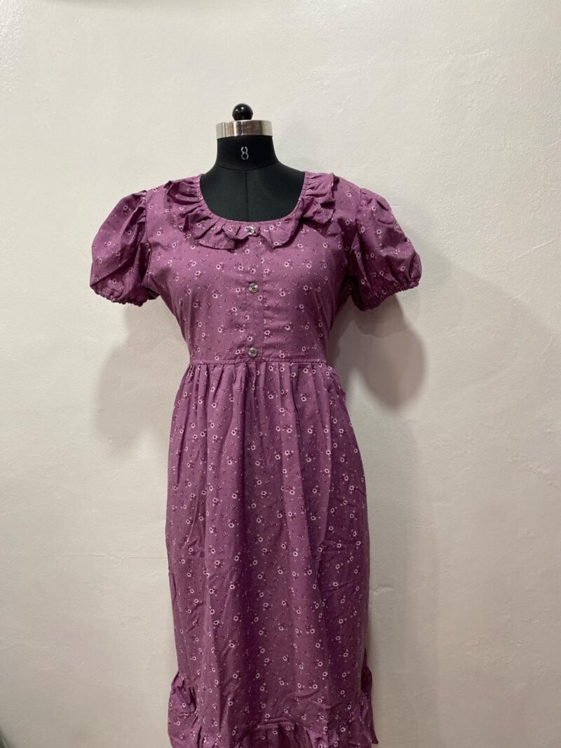 POLYESTER NON-FEEDING FROCK NIGHTY WITH PUFF SLEEVE AND SIDE POCKET