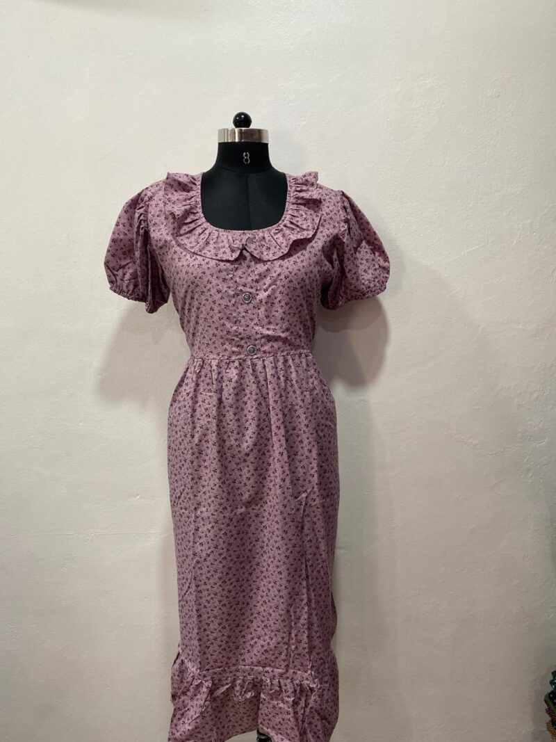 POLYESTER NON-FEEDING FROCK NIGHTY WITH PUFF SLEEVE AND SIDE POCKET