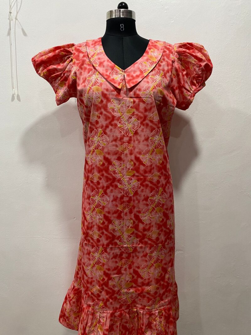 COTTON NON-FEEDING FROCK NIGHTY WITH PETER PAN COLLAR & PUFF SLEEVE