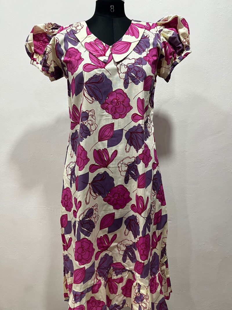 COTTON NON-FEEDING FROCK NIGHTY WITH PETER PAN COLLAR & PUFF SLEEVE