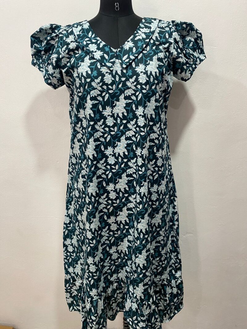 COTTON NON-FEEDING FROCK NIGHTY WITH PETER PAN COLLAR & PUFF SLEEVE