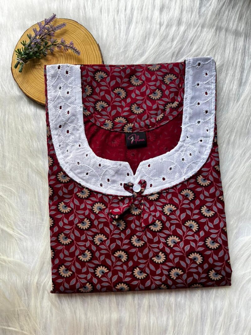 Pure Cotton Aqaba Round Neck Churidhar Cut Nighty